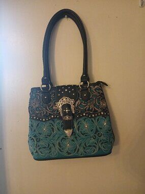 No brand women's turqoise and black cowgirl western style handbag purse